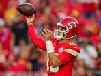 Aug 22, 2025; Kansas City, Missouri, USA; Kansas City Chiefs quarterback Patrick Mahomes (15) throws a pass during the first half against the Chicago Bears at GEHA Field at Arrowhead Stadium. Mandatory Credit: Jay Biggerstaff-Imagn Images