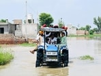 Panchayat minister Tarunpreet Singh Saund visited the flood-affected villages along the international border in Fazilka. (HT)