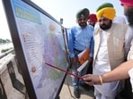 Punjab chief minister Bhagwant Mann assessing the flood situation in Kapurthala’s Sultanpur Lodhi on Friday. (HT)