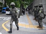 South Korean soldiers take part in an anti-terror drill at the Foreign Ministry building in Seoul South Korean soldiers take part in an anti-terror drill at the Foreign Ministry building in Seoul