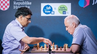 Garry Kasparov and Viswanathan Anand during a match. (Twitter) Garry Kasparov and Viswanathan Anand during a match. (Twitter)