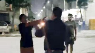 A screengrab from the video of the assault on Friday night. (HT Photo)