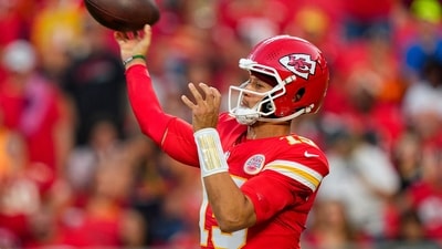 Aug 22, 2025; Kansas City, Missouri, USA; Kansas City Chiefs quarterback Patrick Mahomes (15) throws a pass during the first half against the Chicago Bears at GEHA Field at Arrowhead Stadium. Mandatory Credit: Jay Biggerstaff-Imagn Images (IMAGN IMAGES via Reuters Connect)
