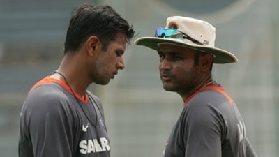 Rahul Dravid, left and Virender Sehwag from a still in 2006. (Hindustan Times) Rahul Dravid, left and Virender Sehwag from a still in 2006. (Hindustan Times)