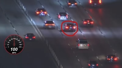 On Friday night, LAPD engaged in a high-speed chase of a stolen blue Infiniti, reaching speeds over 100 mph. (YouTube/ Live Police Chase) On Friday night, LAPD engaged in a high-speed chase of a stolen blue Infiniti, reaching speeds over 100 mph. (YouTube/ Live Police Chase)