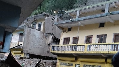 A building is seen heavily damaged in the Tharali cloudburst. The incident comes only weeks after a similar disaster in Uttarkashi, which left one dead and at least 65 people missing. (HT Photo) A building is seen heavily damaged in the Tharali cloudburst. The incident comes only weeks after a similar disaster in Uttarkashi, which left one dead and at least 65 people missing. (HT Photo)