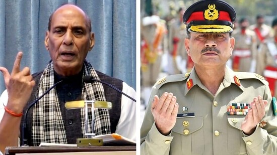 Union defence minister Rajnath Singh and Pakistan's Army chief General Asim Munir. (File)