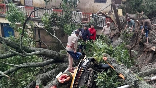Chamoli District Magistrate Sandeep Tiwari said the incident took place around 2 am, causing destruction across multiple sites within a one-kilometre radius of the tehsil headquarters as water levels in local streams rose sharply.(HT Photo)