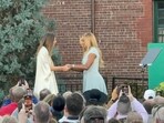 Serena Williams inducts Maria Sharapova into the International Tennis Hall of Fame.