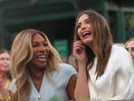 Maria Sharapova shares a laugh with tennis great Serena Williams during her induction.