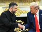 Ukrainian President Volodymyr Zelensky and President Trump shake hands in the Oval Office earlier this month.