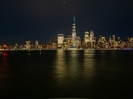 An apparent drone show lit up the sky over the East River in New York City.
