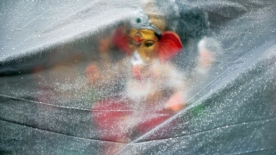 Idols of lord Ganesh in Bikaner are covered with polythene sheets to keep the rainwater at bay ahead of Ganpati celebrations in the country. (Dinesh Gupta/ANI) Idols of lord Ganesh in Bikaner are covered with polythene sheets to keep the rainwater at bay ahead of Ganpati celebrations in the country. (Dinesh Gupta/ANI)