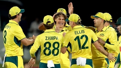 Cooper Connolly celebrates his five-wicket haul alongside Australian teammates in the third ODI. (AFP) Cooper Connolly celebrates his five-wicket haul alongside Australian teammates in the third ODI. (AFP)