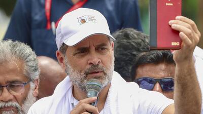 Congress leader Rahul Gandhi during the ‘Voter Adhikar Yatra’, in Bihar. (@INCIndia) Congress leader Rahul Gandhi during the ‘Voter Adhikar Yatra’, in Bihar. (@INCIndia)