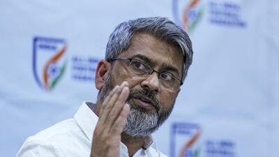 File image of All India Football Federation (AIFF) President Kalyan Chaubey during a press conference, in New Delhi. (PTI) File image of All India Football Federation (AIFF) President Kalyan Chaubey during a press conference, in New Delhi. (PTI)