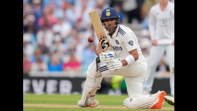 India's batter Dhruv Jurel plays a shot during the fifth Test match between India and England, at The Oval cricket ground, in London. (PTI) India's batter Dhruv Jurel plays a shot during the fifth Test match between India and England, at The Oval cricket ground, in London. (PTI)