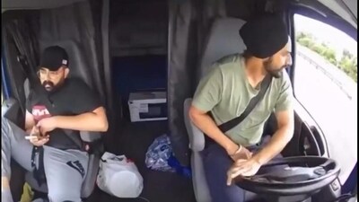 Harjinder Singh, driving a truck, attempted an illegal u-turn, which resulted in the death of three persons in a minivan ((@CollinRugg/X)) Harjinder Singh, driving a truck, attempted an illegal u-turn, which resulted in the death of three persons in a minivan ((@CollinRugg/X))