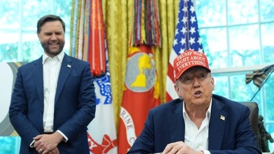 US Vice President JD Vance stands behind President Donald Trump in the Oval Office of the White House. (AP) US Vice President JD Vance stands behind President Donald Trump in the Oval Office of the White House. (AP)