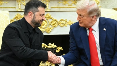 Ukrainian President Volodymyr Zelensky and President Trump shake hands in the Oval Office earlier this month. Ukrainian President Volodymyr Zelensky and President Trump shake hands in the Oval Office earlier this month.