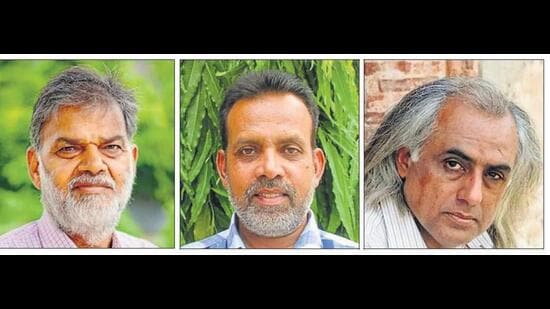 (From left) Balbir Parwana, Bhagwant Rasulpuri and Mudassar Bashir. (HT Photos)