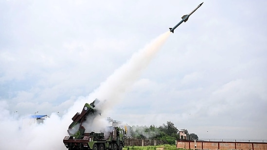 DRDO successfully conducts maiden flight tests of Integrated Air Defence Weapon System (IADWS), off the coast of Odisha. ((@rajnathsingh/X via PTI )