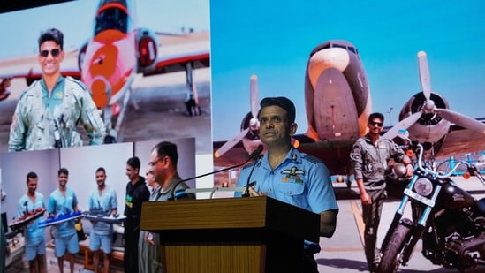 Group Captain Shubhanshu Shukla addresses the felicitation ceremony of Gaganyatris in New Delhi, on Sunday (PTI)
