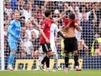 Manchester United's Bruno Fernandes reacts after missing a penalty.