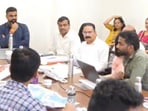 Officials during the review meeting on Sunday. (HT PHOTO) Officials during the review meeting on Sunday. (HT PHOTO)