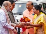 New Delhi: Union Home Minister Amit Shah and Union Minister of Parliamentary Affairs Kiren Rijiju being welcomed by Delhi Lt. Governor VK Saxena and Chief Minister Rekha Gupta upon their arrival for the inauguration of All India Speakers' Conference at the Delhi Legislative Assembly, in New Delhi, Sunday.