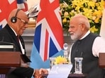 Prime Minister Narendra Modi with his Fijian counterpart Sitiveni Rabuka during a joint press statement at Hyderabad House in New Delhi, India, on Monday. (HT Photo/Arvind Yadav) Prime Minister Narendra Modi with his Fijian counterpart Sitiveni Rabuka during a joint press statement at Hyderabad House in New Delhi, India, on Monday. (HT Photo/Arvind Yadav)