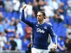 Everton's Jack Grealish celebrates after the match.