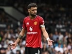 Manchester United's Bruno Fernandes reacts after missing the penalty against Fulham