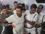 Trinamool Congress MLA Jiban Krishna Saha at Bankshall Court after being arrested by ED in alleged irregularities in the hiring of teachers and staffers in schools, in Kolkata, on Monday. (PTI)
