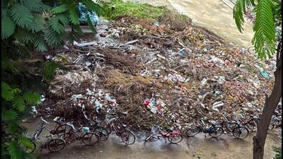 Garbage along the road in Gurugram Sector 50 on Monday. (HT Photo) Garbage along the road in Gurugram Sector 50 on Monday. (HT Photo)