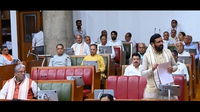 Haryana chief minister Nayab Singh Saini speaking during the monsoon session of Haryana Vidhan Sabha in Chandigarh on Monday. (Keshav Singh/HT) Haryana chief minister Nayab Singh Saini speaking during the monsoon session of Haryana Vidhan Sabha in Chandigarh on Monday. (Keshav Singh/HT)