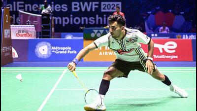 India's Lakshya Sen hits a return to shi China's Shi Yu Qi during their men's singles match at the BWF World Championships in Paris. (AFP) India's Lakshya Sen hits a return to shi China's Shi Yu Qi during their men's singles match at the BWF World Championships in Paris. (AFP)