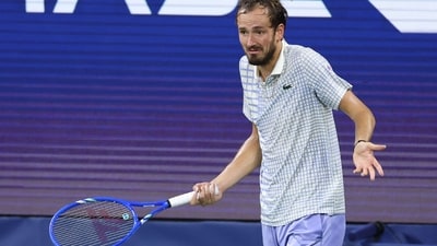 Russia's Daniil Medvedev reacts during his men's singles first round tennis match against Benjamin Bonzi on day one of the US Open (AFP) Russia's Daniil Medvedev reacts during his men's singles first round tennis match against Benjamin Bonzi on day one of the US Open (AFP)