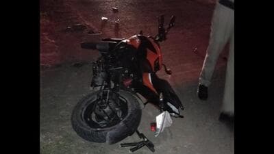 The bike on which the Chandigarh hit-and-run victims were travelling. (HT File)