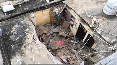 The broken roof and debris seen at the site of the roof collapse in west Delhi’s Dwarka on Monday. (HT photo) The broken roof and debris seen at the site of the roof collapse in west Delhi’s Dwarka on Monday. (HT photo)