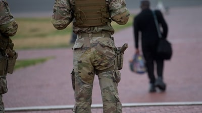 Armed members of the South Carolina National Guard are positioned outside of Union Station in Washington, (AP) Armed members of the South Carolina National Guard are positioned outside of Union Station in Washington, (AP)