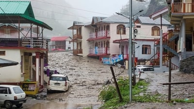 The floods, which occurred after the cloudburst in the catchment area of the Kheer Ganga river, swept away several houses and hotels, killing four persons. (PTI) The floods, which occurred after the cloudburst in the catchment area of the Kheer Ganga river, swept away several houses and hotels, killing four persons. (PTI)