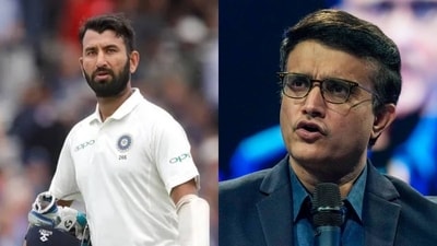 Cheteshwar Pujara, left, recommended Jaydev Unadkat to Sourav Ganguly, right (AP/PTI) Cheteshwar Pujara, left, recommended Jaydev Unadkat to Sourav Ganguly, right (AP/PTI)