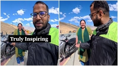 The woman travelled to Ladakh on her scooty via Chandigarh, Manali and back from Srinagar. The woman travelled to Ladakh on her scooty via Chandigarh, Manali and back from Srinagar.