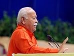 RSS chief Mohan Bhagwat addresses the gathering during an event to mark 100 years of the Rashtriya Swayamsevak Sangh in New Delhi. RSS chief Mohan Bhagwat addresses the gathering during an event to mark 100 years of the Rashtriya Swayamsevak Sangh in New Delhi.