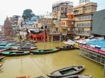 Boats anchored as the water level of the Ganga (PTI) Boats anchored as the water level of the Ganga (PTI)