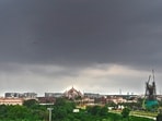 Dark clouds seen over Akshardham Temple on Tuesday afternoon. (Sanjeev Verma/HT Photo) Dark clouds seen over Akshardham Temple on Tuesday afternoon. (Sanjeev Verma/HT Photo)