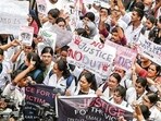 Doctors and medical students during a protest at the RG Kar Medical College and Hospital, in Kolkata, in August 2024. (PTI File Photo)