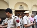 Police outside Saurabh Bhardwaj’s residence in Chirag Delhi on Tuesday. (Arvind Yadav/HT Photo) Police outside Saurabh Bhardwaj’s residence in Chirag Delhi on Tuesday. (Arvind Yadav/HT Photo)