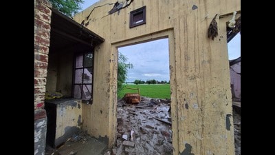 A damaged house in Sangrur’s Tolawal village. (HT photo)